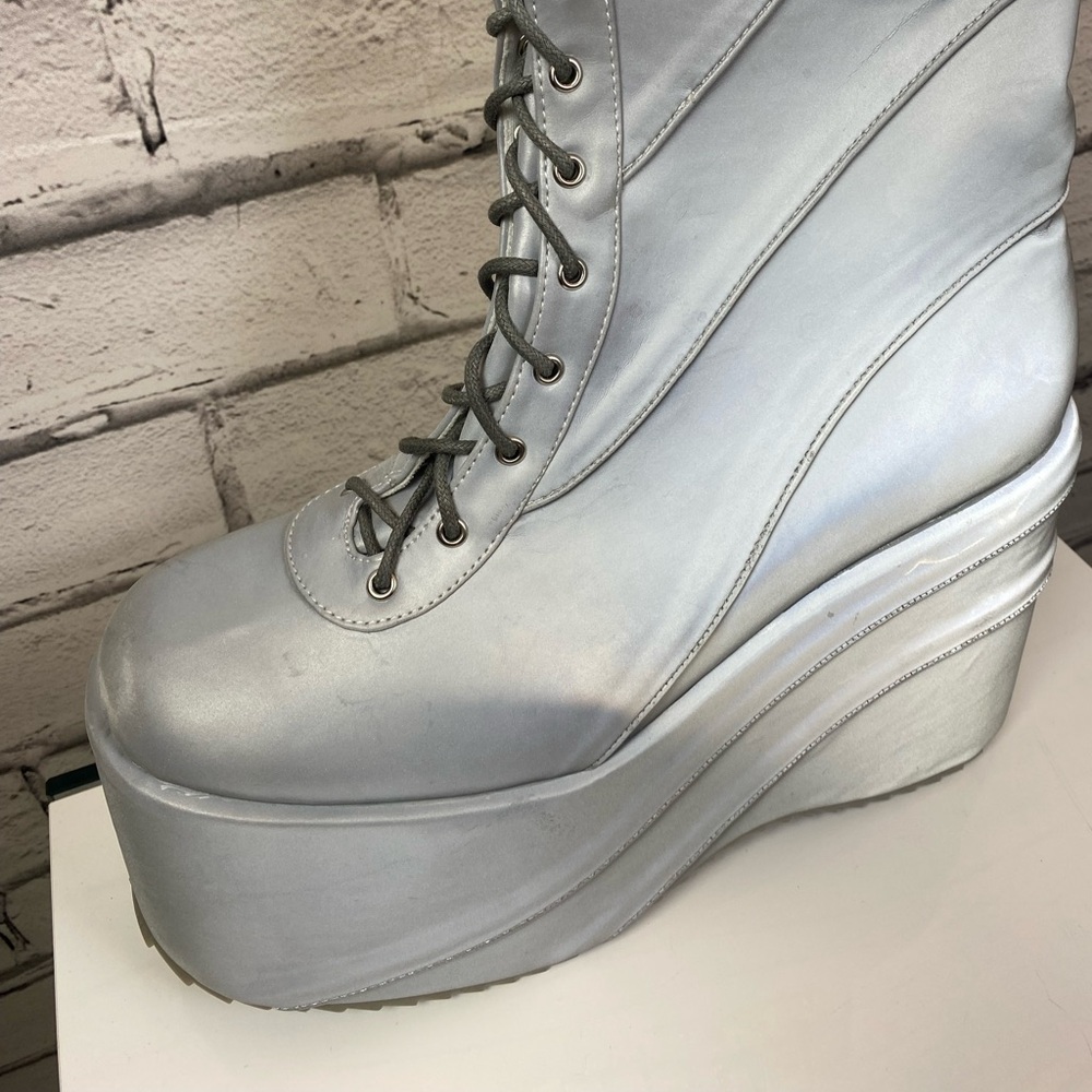 Ellie Silver Buckle Platform Boots Club Kid Boots Goth Boots size 12 - Picture 5 of 9